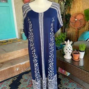 LUCKY Casual Navy White Lucky Brand MIDI Dress 1X